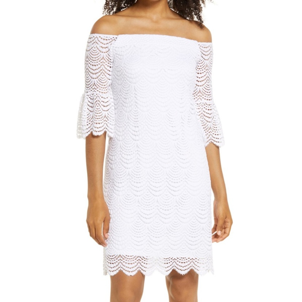 Lilly Pulitzer Lexa Scalloped Lace Off The Shoulder Dress. Size S. White.